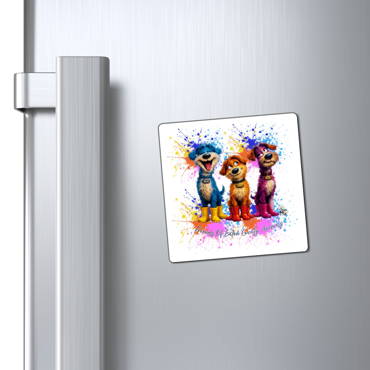 Colorful Puppy Trio Magnet — "Friends Of Eaton County Animals" Refrigerator Magnet
