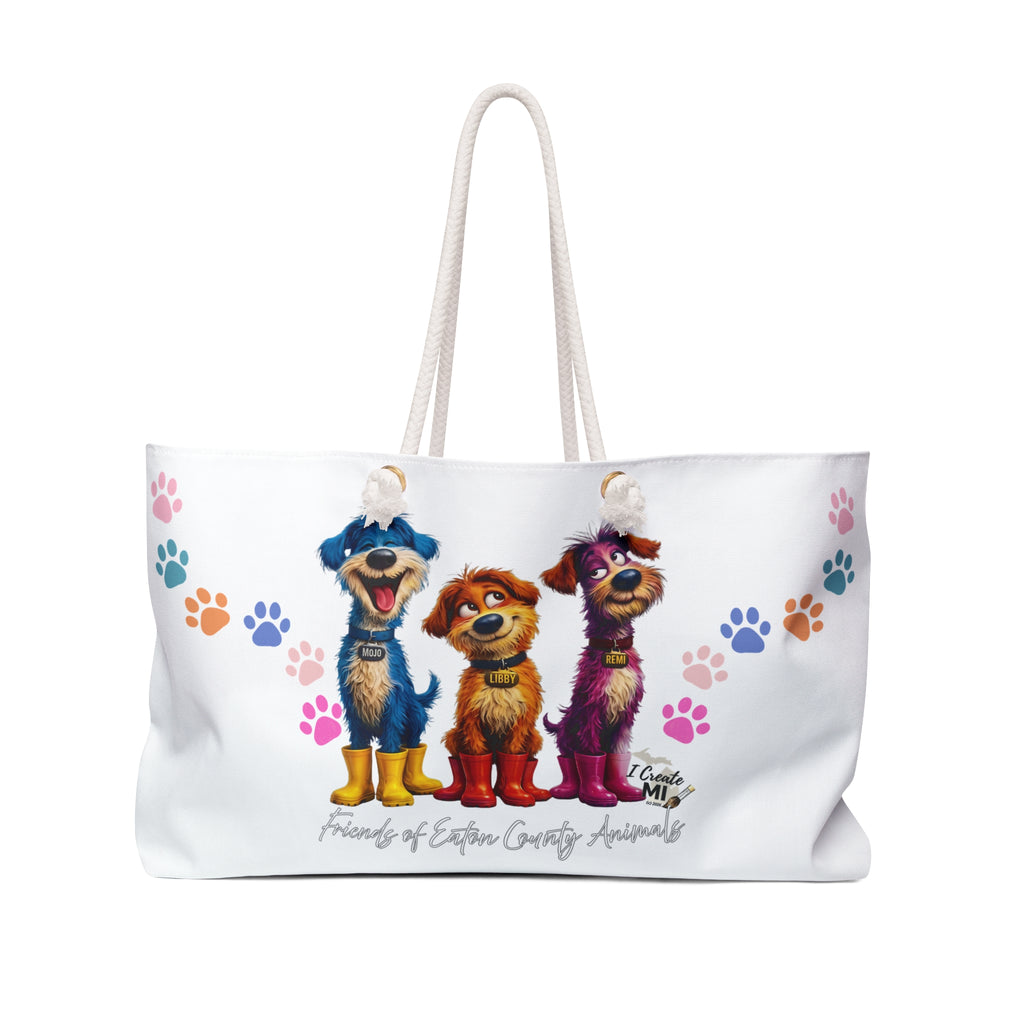 Cute Dog Pals Weekender Bag — 'Friends of Eaton County Animals' Paw Print Tote