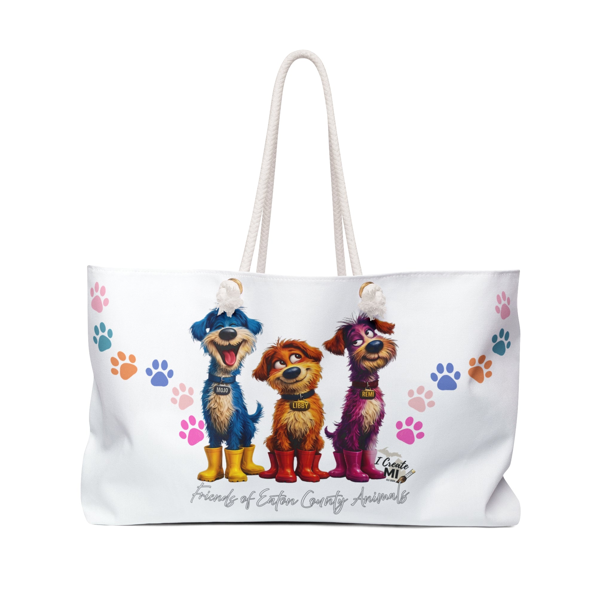 Cute Dog Pals Weekender Bag — 'Friends of Eaton County Animals' Paw Print Tote