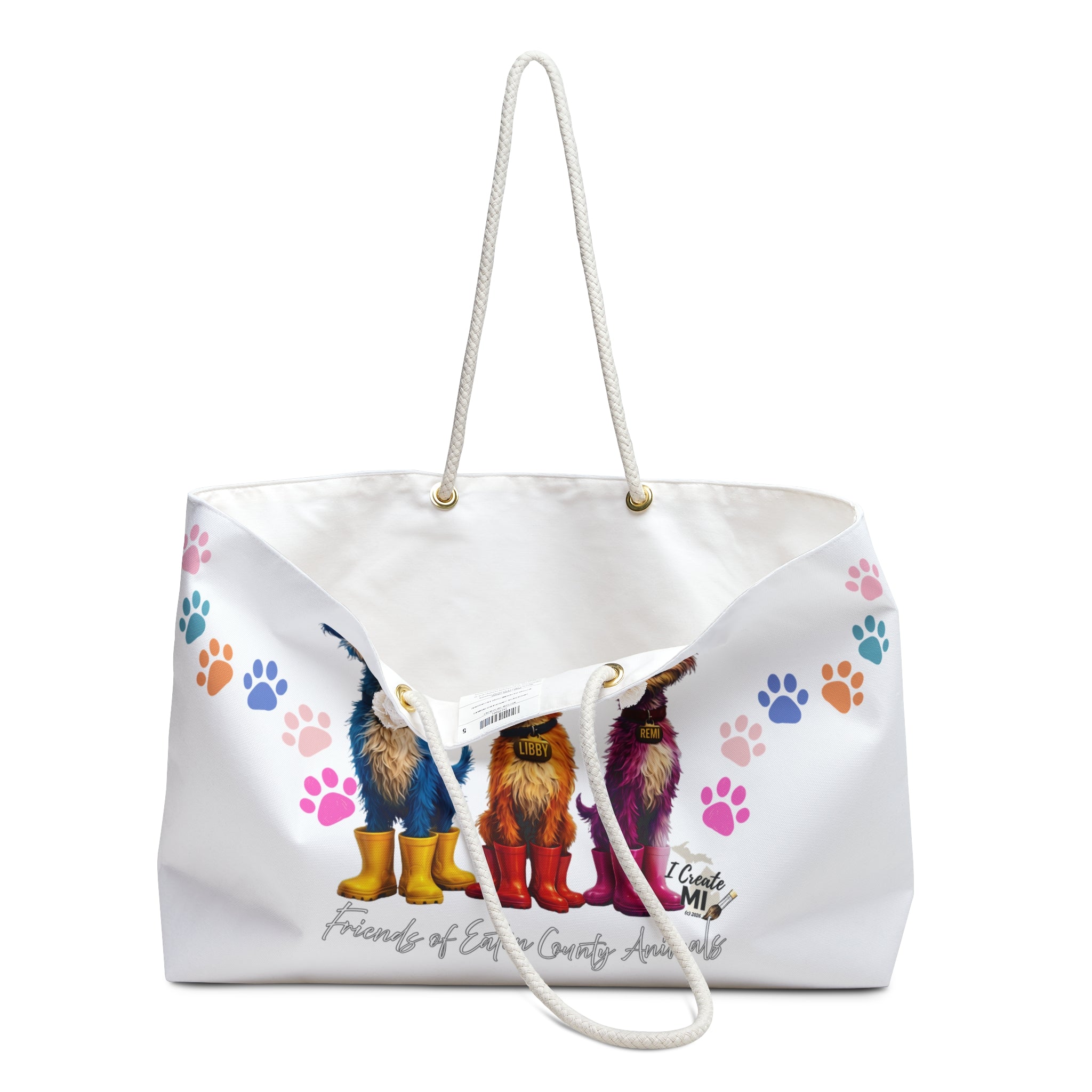 Cute Dog Pals Weekender Bag — 'Friends of Eaton County Animals' Paw Print Tote