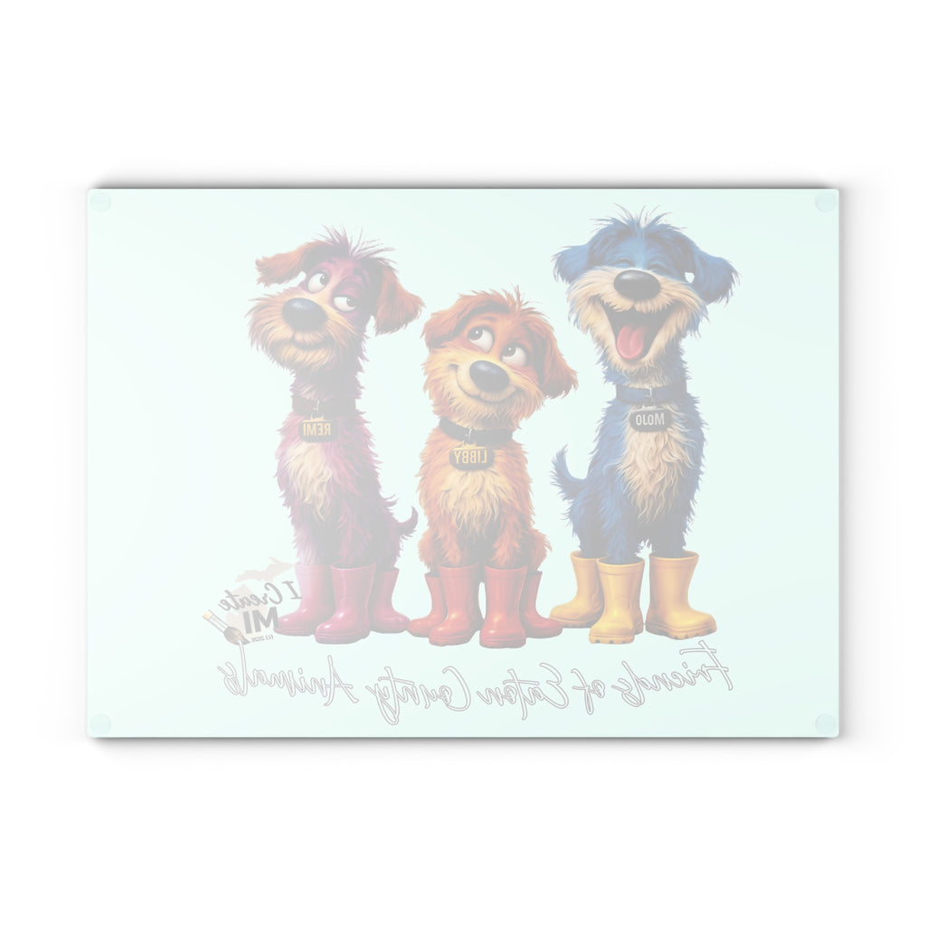 Lucky Dogs Glass Cutting Board – 'Friends of Eastern County Animals' Kitchen Decor