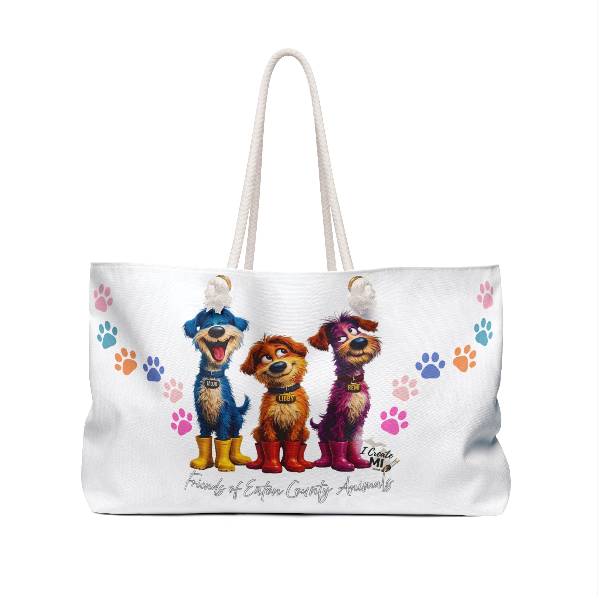 Cute Dog Pals Weekender Bag — 'Friends of Eaton County Animals' Paw Print Tote