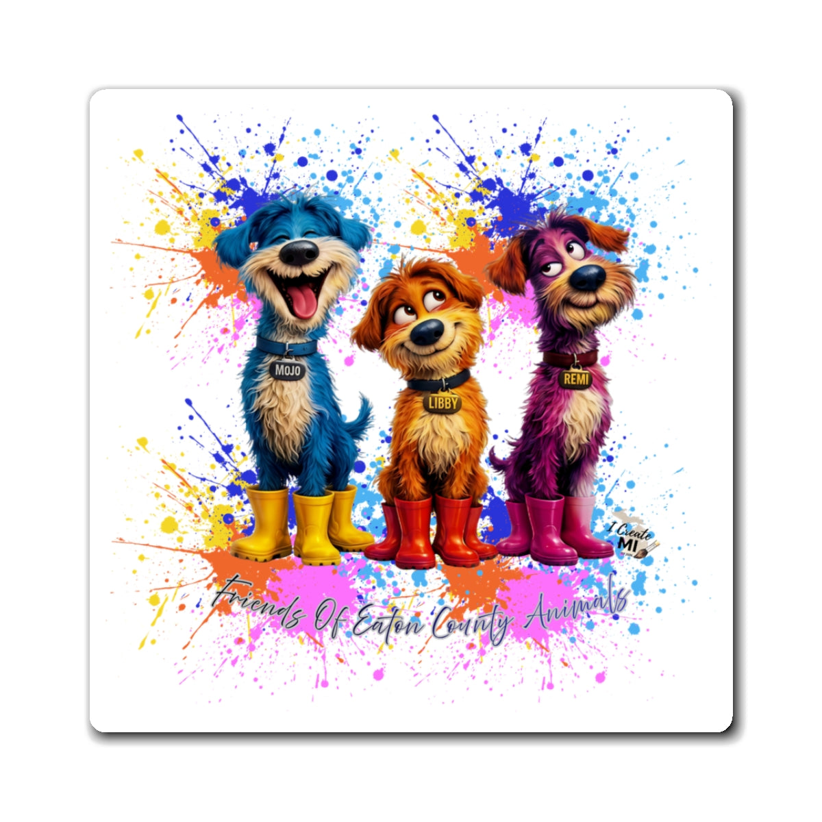 Colorful Puppy Trio Magnet — "Friends Of Eaton County Animals" Refrigerator Magnet