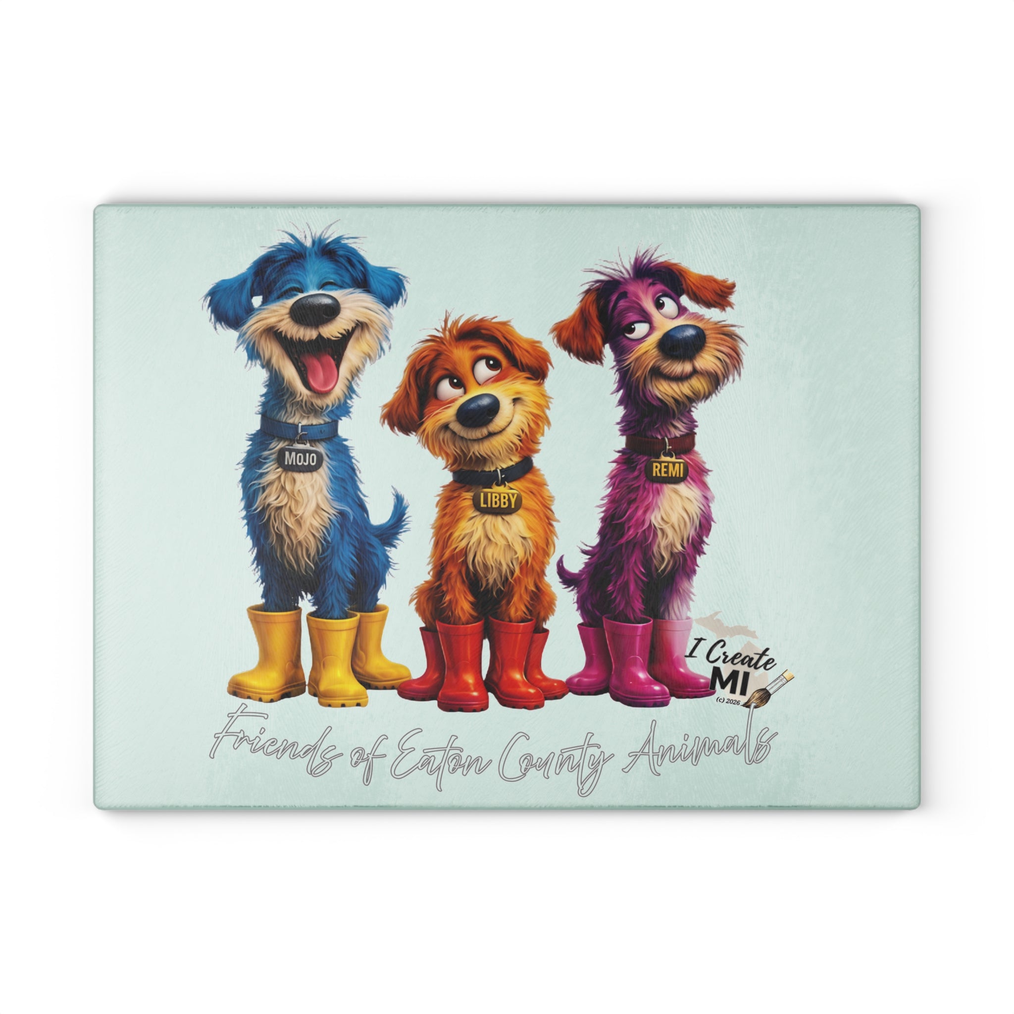 Lucky Dogs Glass Cutting Board – 'Friends of Eastern County Animals' Kitchen Decor