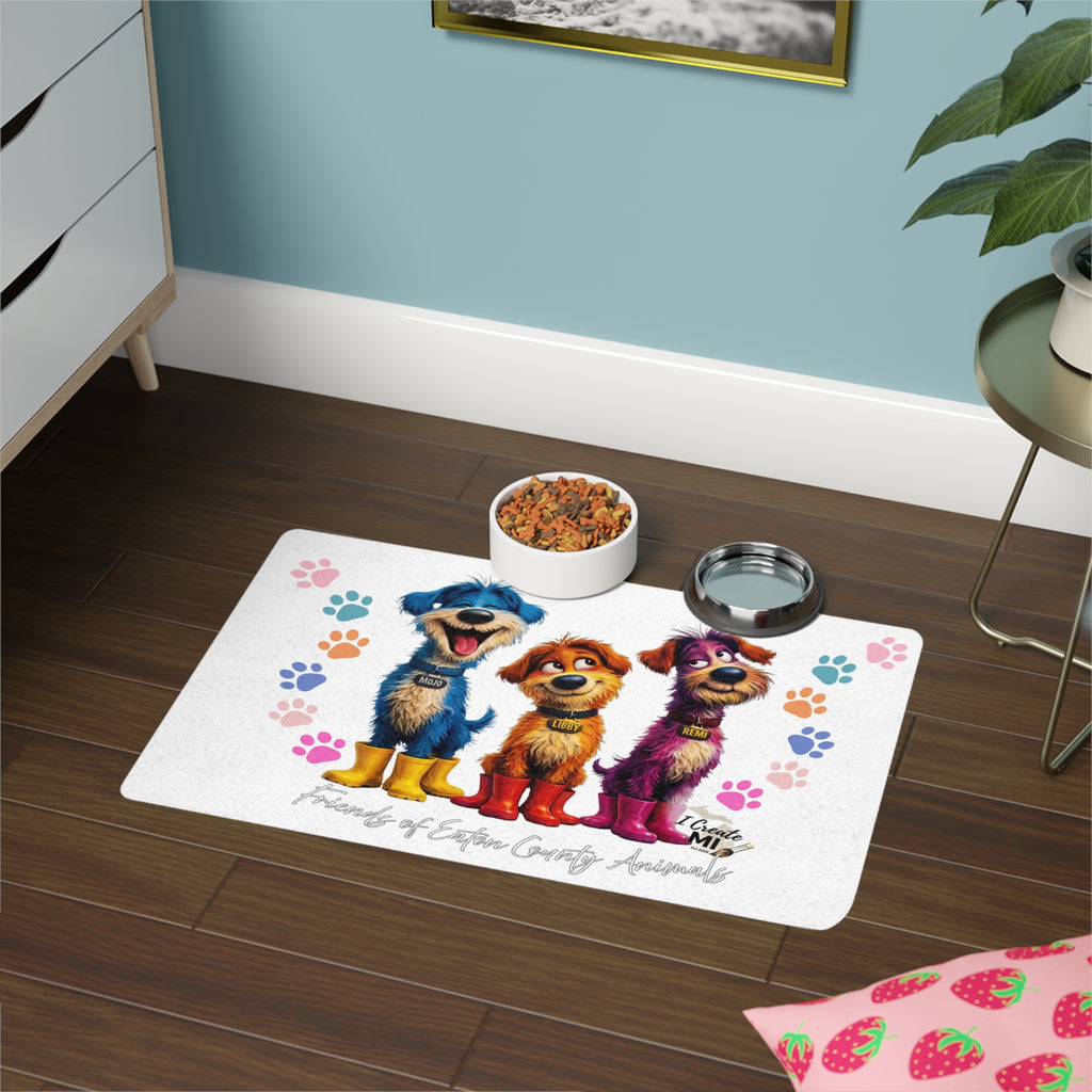 Dog Friends Pet Food Mat (12x18) — Colorful Paw Print Feeding Mat