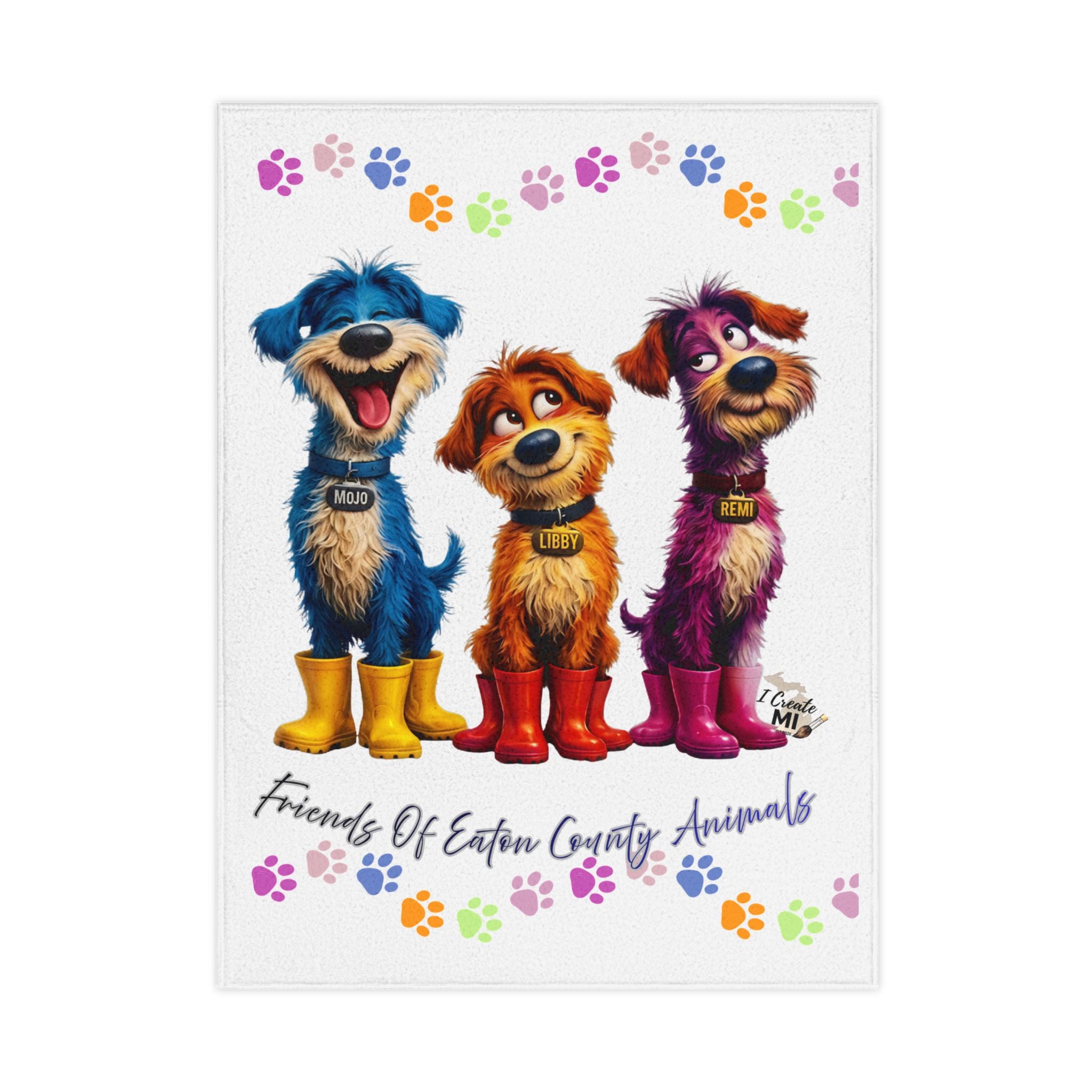 Toddler Blanket — Colorful 'Friends of Eaton County Animals' Puppy Paw Print Snuggle Blanket